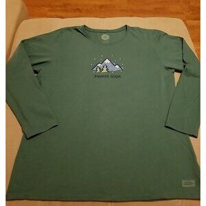Life Is Good "POWDER ROOM" Snow Ski Long Sleeve T-Shirt Women 2XL XXL Green